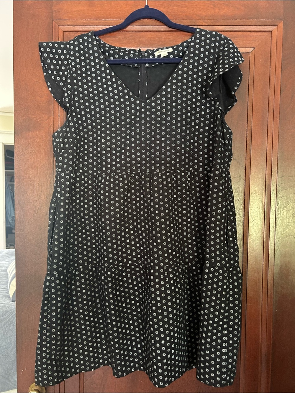 Goodthreads Black Mini Dress with White Dot Floral Print